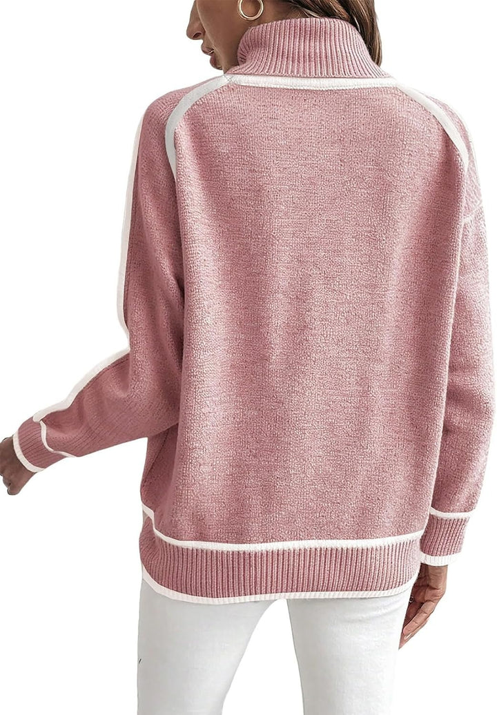 Loose women's knit sweater with high collar