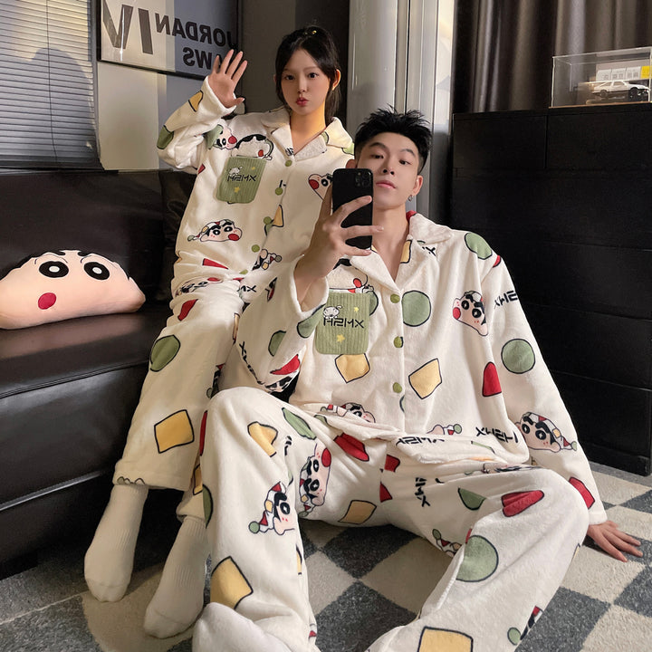 Padded flannel loungewear for couples, with zipper