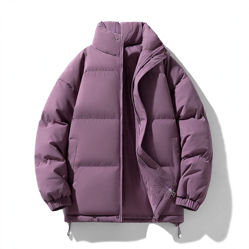 Unisex quilted jacket, stand-up collar, lined, solid color