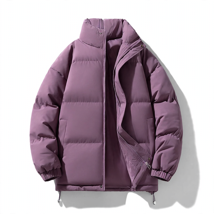 Unisex quilted jacket, stand-up collar, lined, solid color