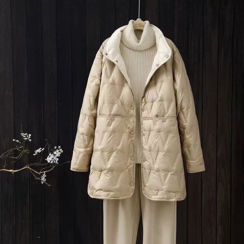 Reversible down jacket for women, medium length, plus sizes