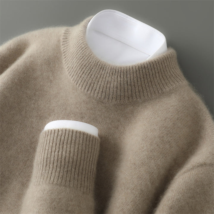 Men's wool sweater with stand-up collar