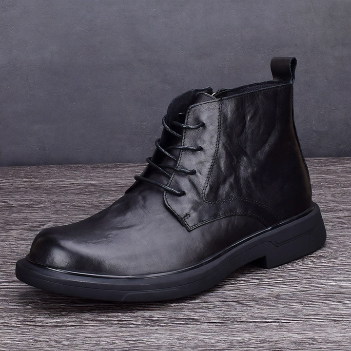 Padded men's leather boots for winter