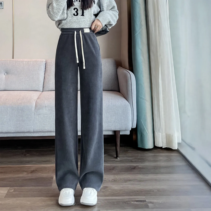 Women's corduroy pants with wide leg, straight cut