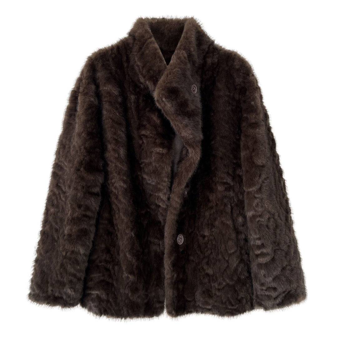 Women's faux fur jacket with standing collar, lined, model 52003