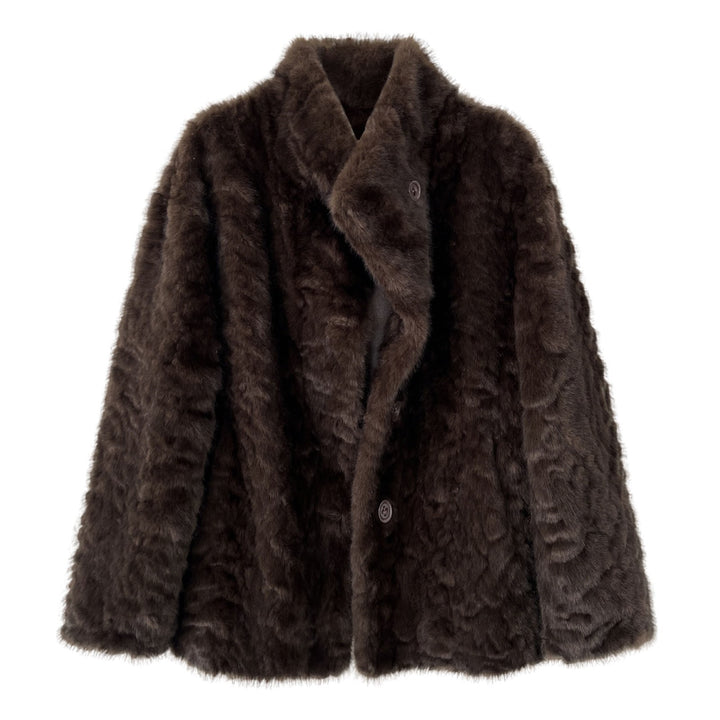 Women's faux fur jacket with standing collar, lined, model 52003