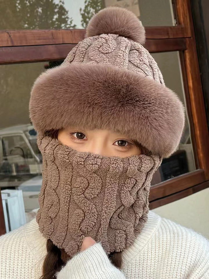 Women's Plush Hooded Scarf with Bear Design