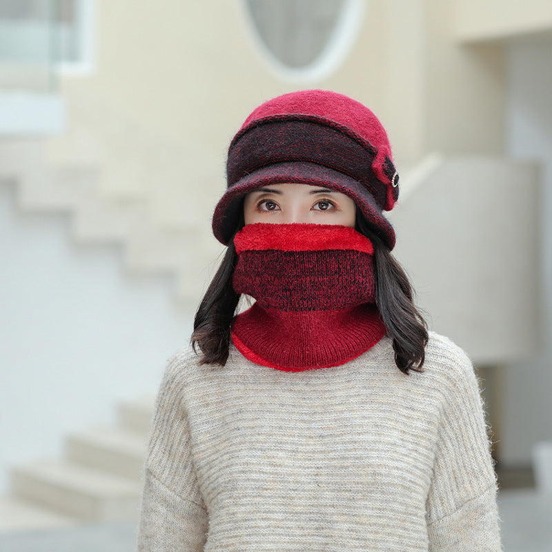 Winter knitted hat with scarf, lined