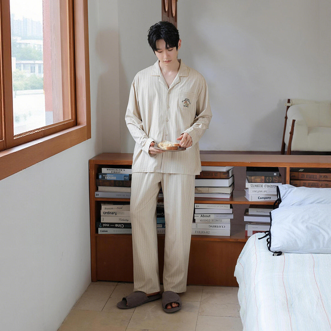 Cotton pajamas for couples, long-sleeved