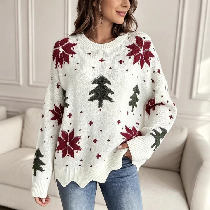 Unisex knit sweater with Christmas floral pattern