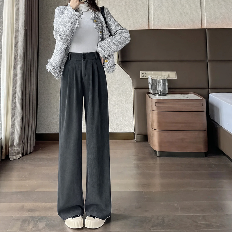 Women’s cord trousers, straight cut, lined, for spring/autumn