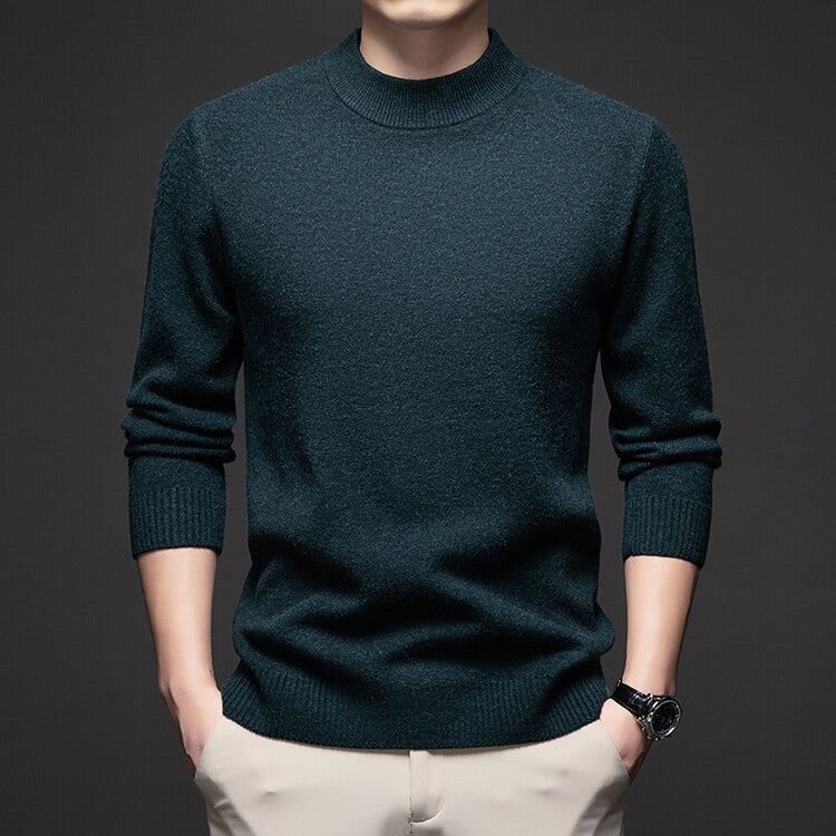 Men's wool pullover, stand-up collar, loose fit