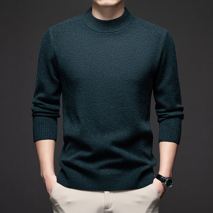 Men's wool pullover, stand-up collar, loose fit