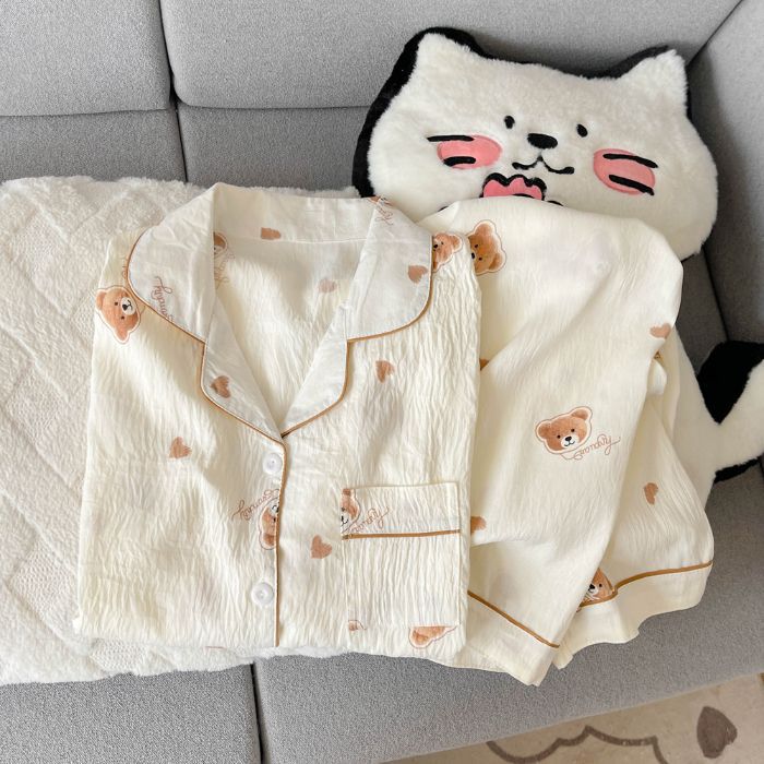 Women's Pajama Set with Lapel Collar, Long Sleeve