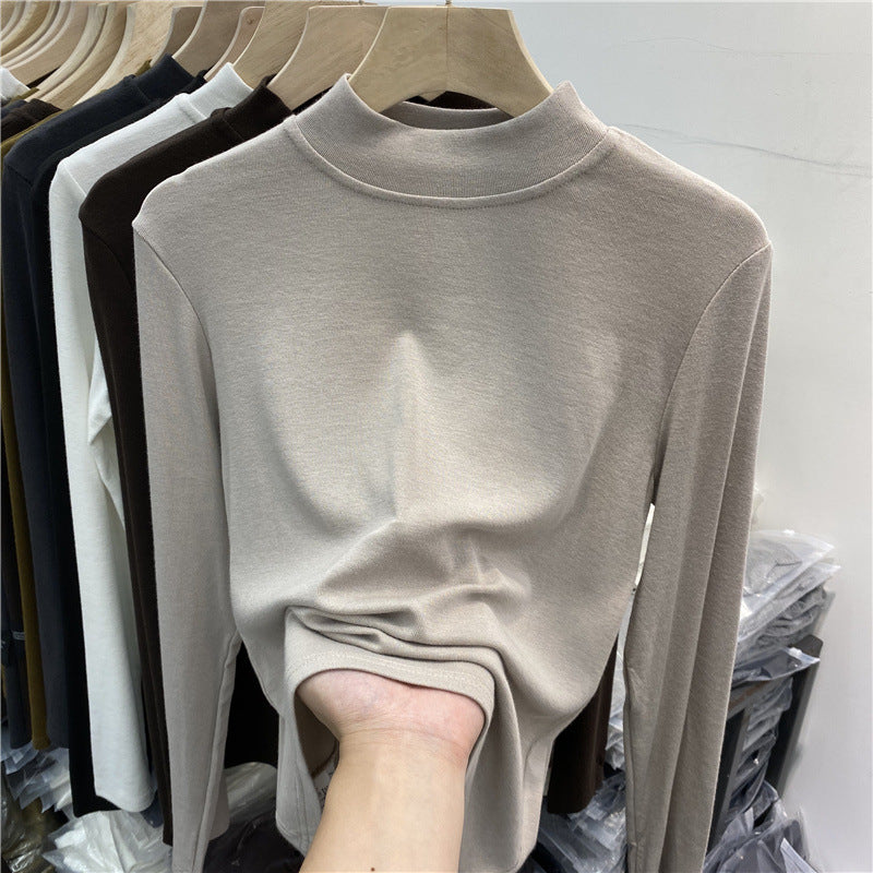 Women’s Long Sleeve Shirt with Stand Collar and Brushed Inner Side
