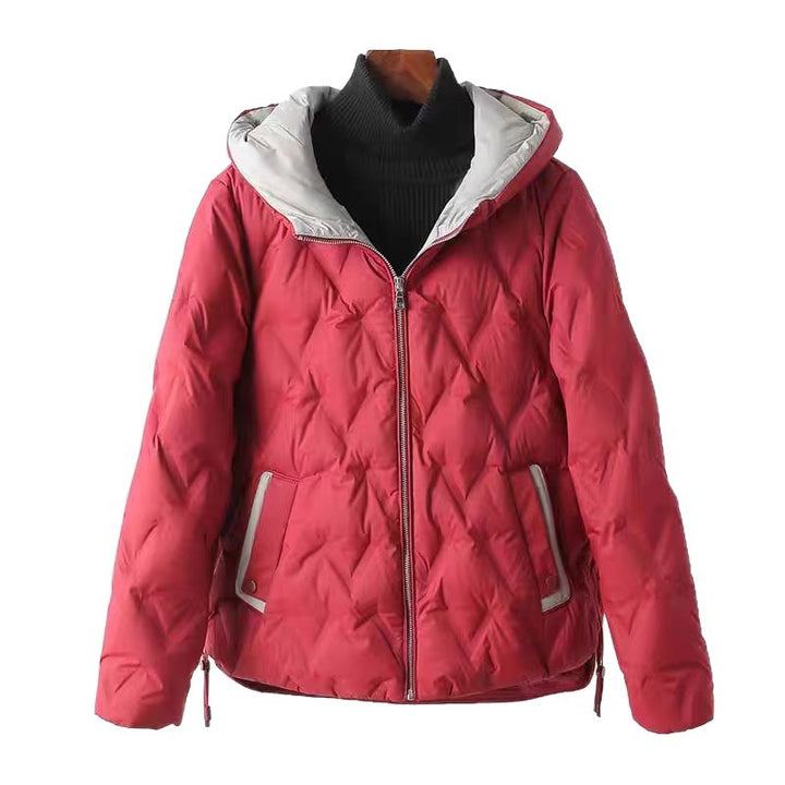 Short, loose down jacket with hood