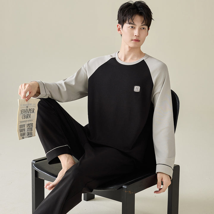 Plain cotton pajamas for men, long