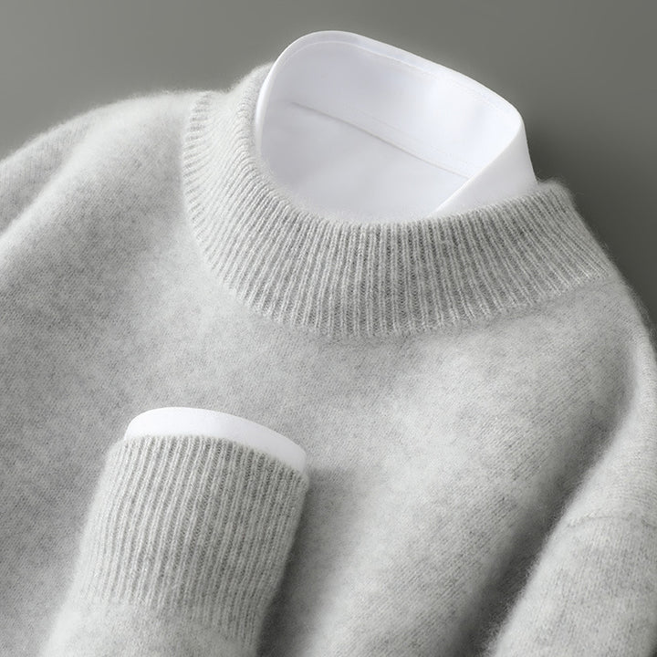 Men's wool sweater, stand-up collar, 100% wool, thick