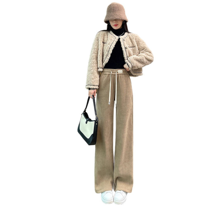 Chenille corduroy trousers with wide leg, lined