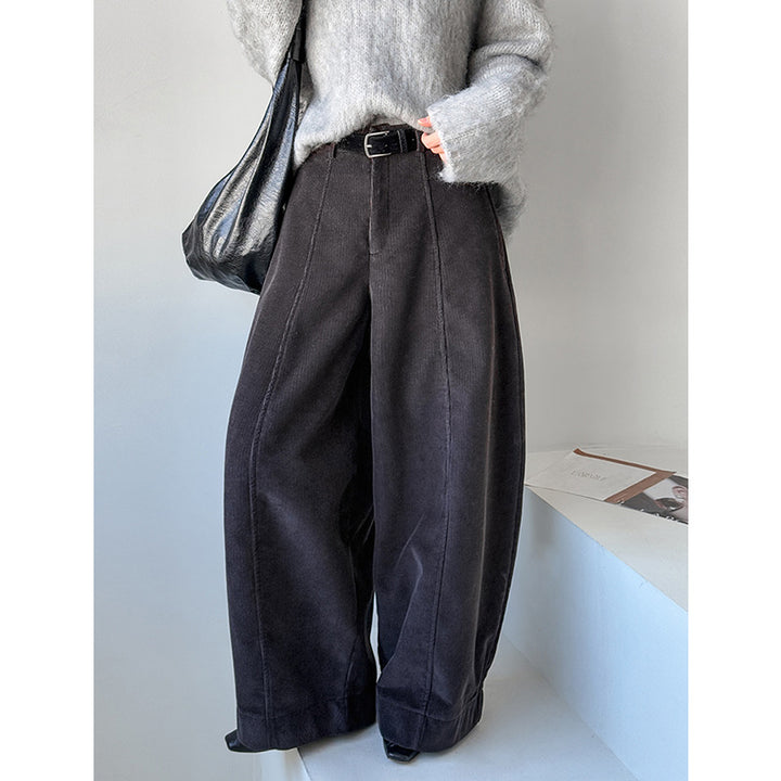 Padded cord wide trousers in retro style