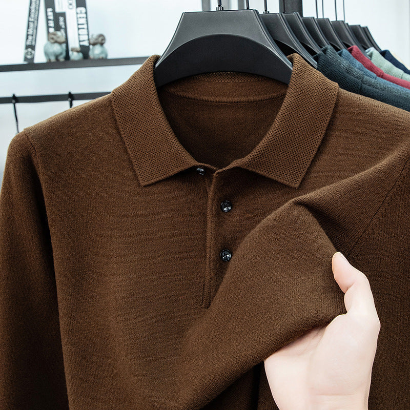 Men's knit sweater with shawl collar and thermal lining