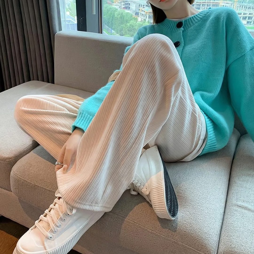 Cord-wide trousers for women, lined, high waistband
