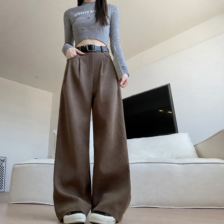Cord Wide Trousers for Women, High Waist, Straight Fit