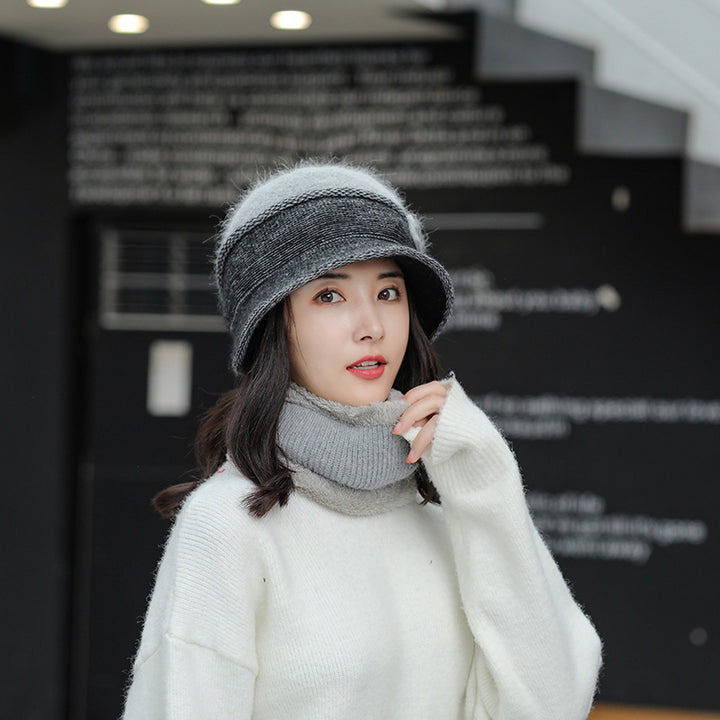 Winter knitted hat with scarf, lined
