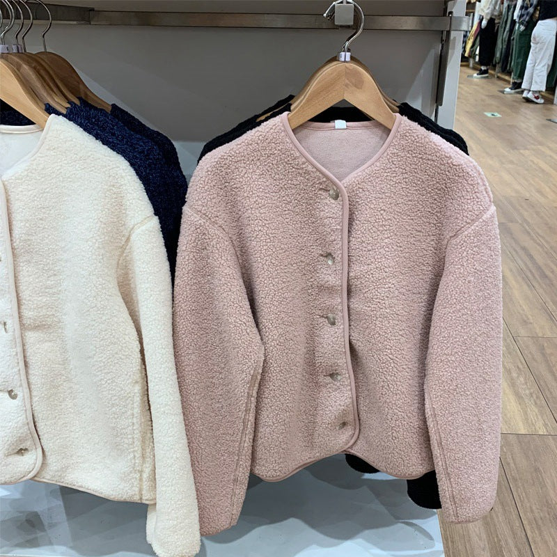Women's cardigan made of lambskin imitation and fleece