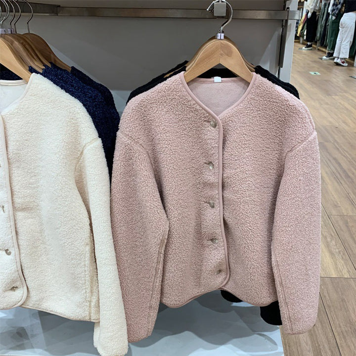 Women's cardigan made of lambskin imitation and fleece