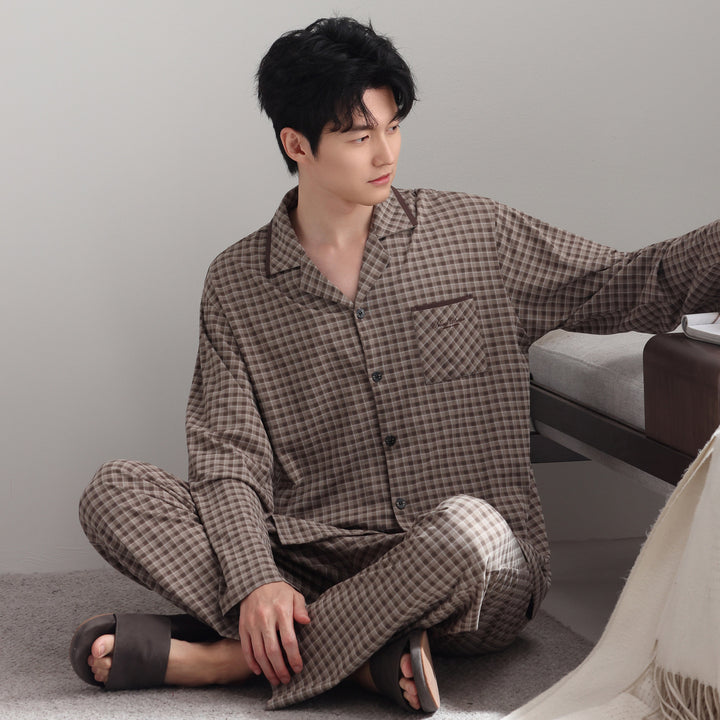 Men's Pajama Set, checkered, cotton, vintage style