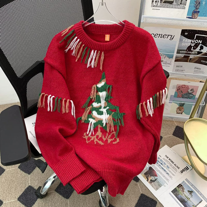 Knitted sweater with Christmas tree motif