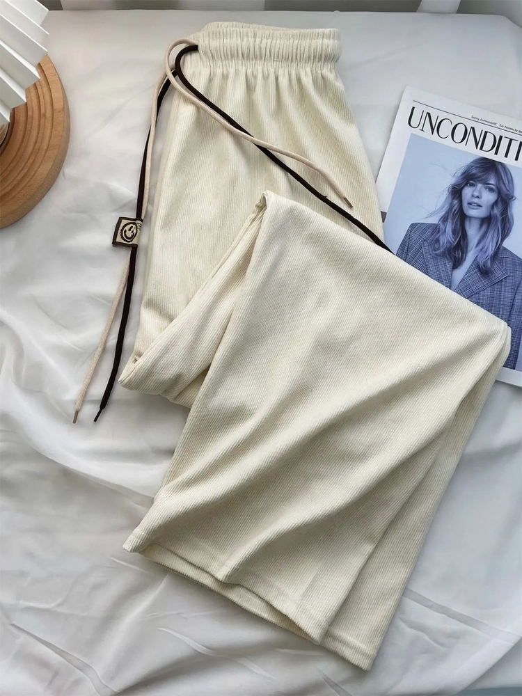 Fine cord wide trousers for women, high waistband