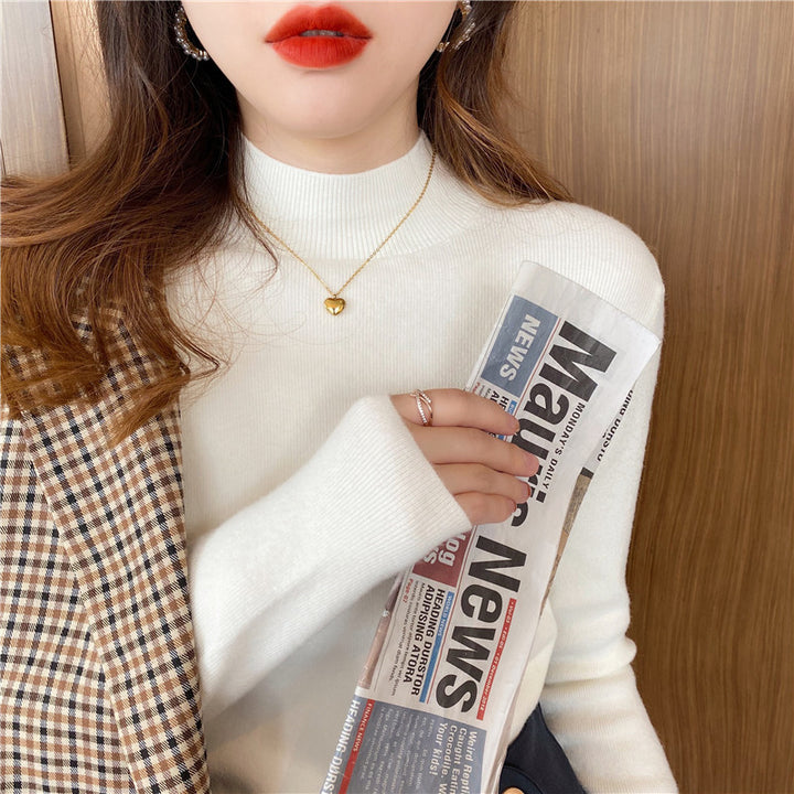 Versatile women's knitted pullover with stand-up collar