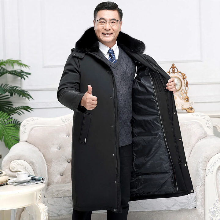 Men's down coat, long, with removable inner lining