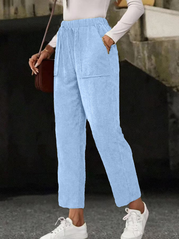 Women's corduroy trousers, straight cut, with pockets