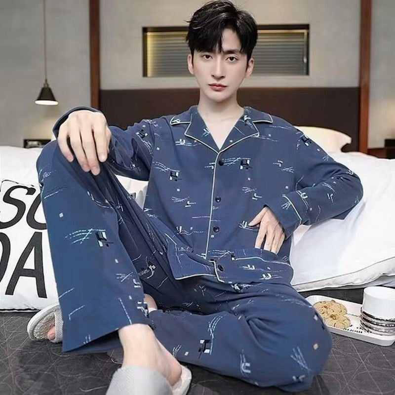 Lightweight men's pajamas made of cotton, long-sleeved