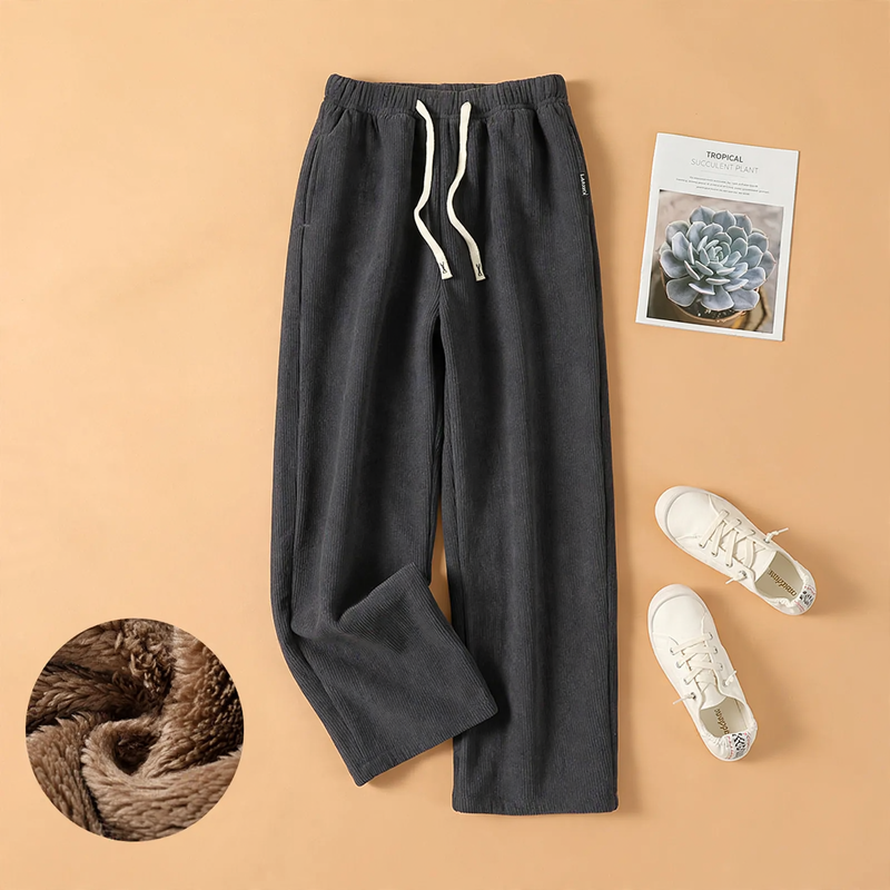 Fleece-lined corduroy pants with high waist