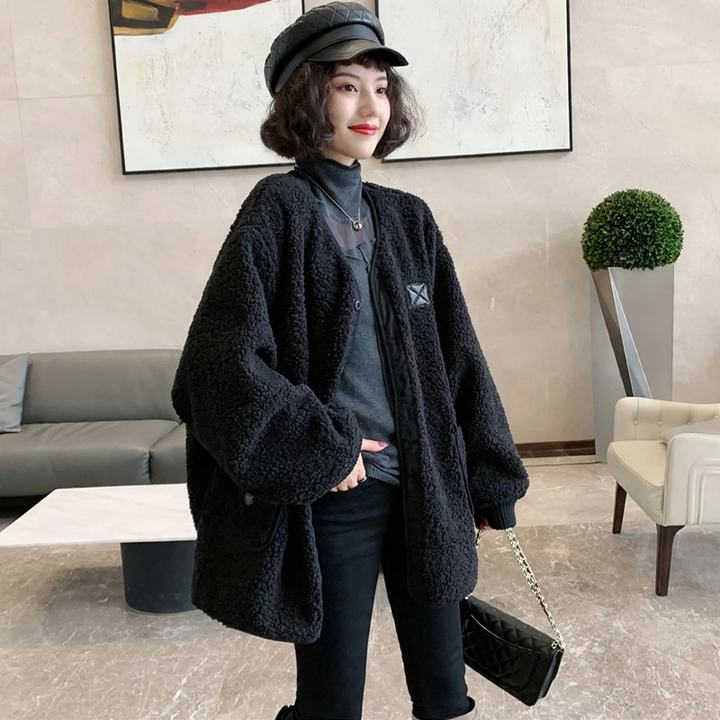 Lamb fleece coat, Oversized, Winter