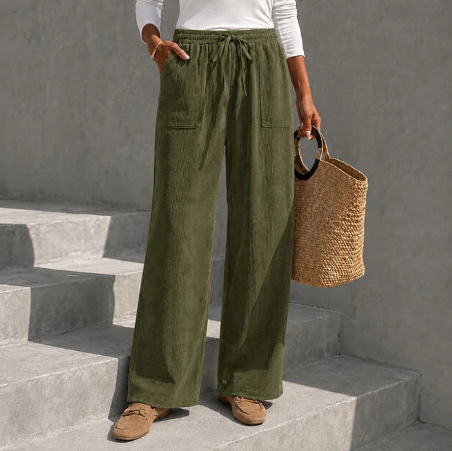 Casual cord pants with drawstring