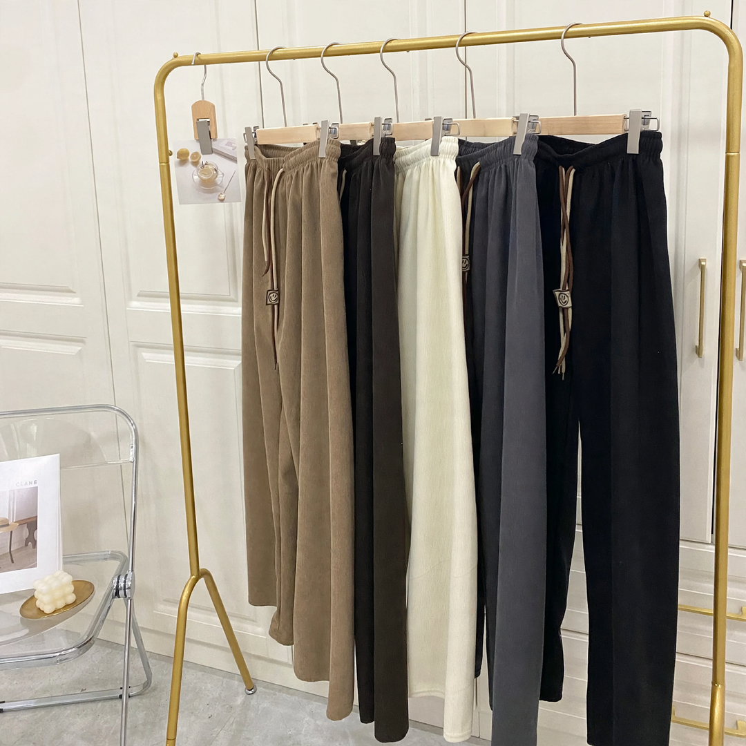 Cord wide trousers with drawstring