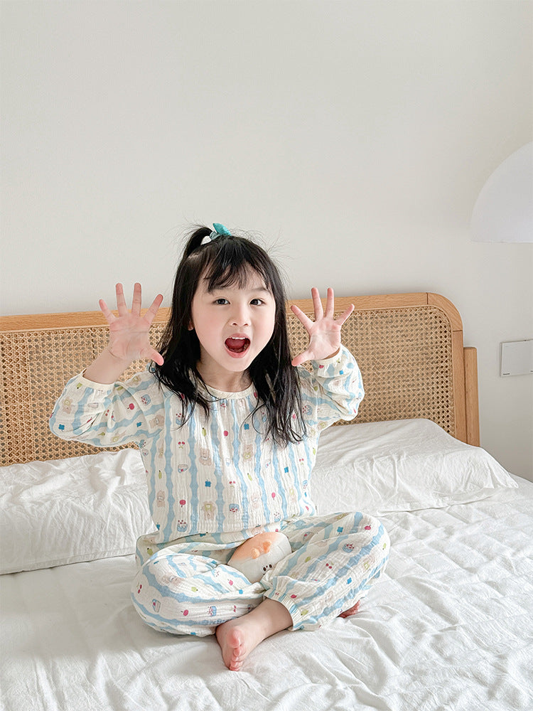 Children's house suit, cotton muslin, long-sleeved