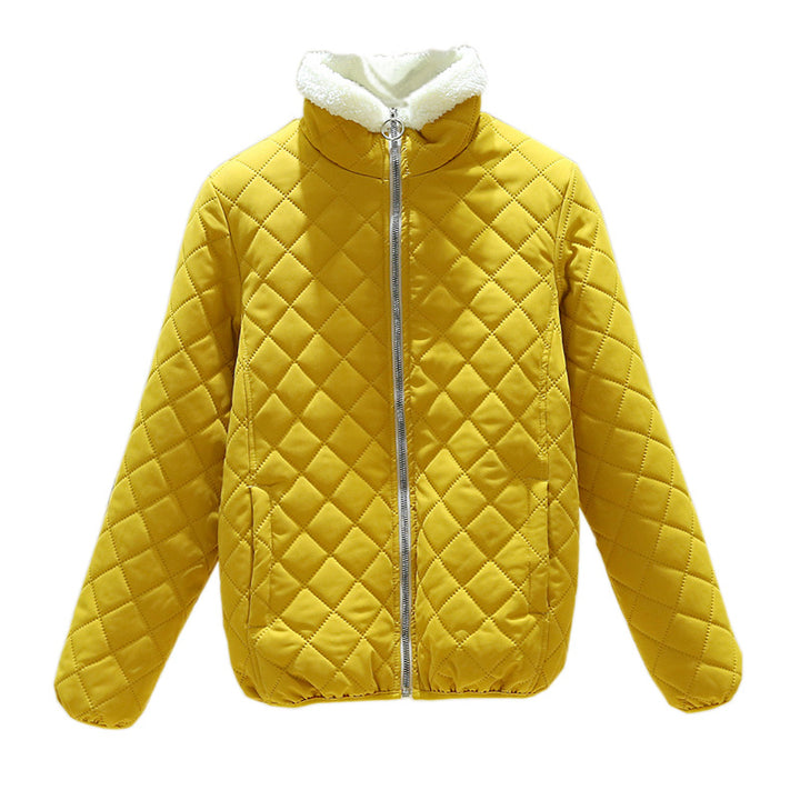 Light women's padded jacket with lambskin look and stand-up collar