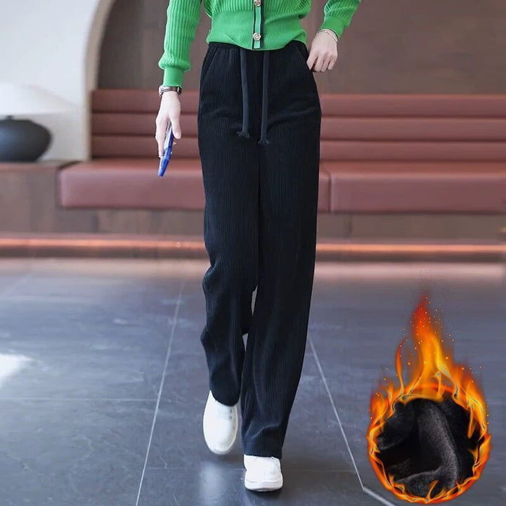 Women's corduroy pants, lined, wide cut