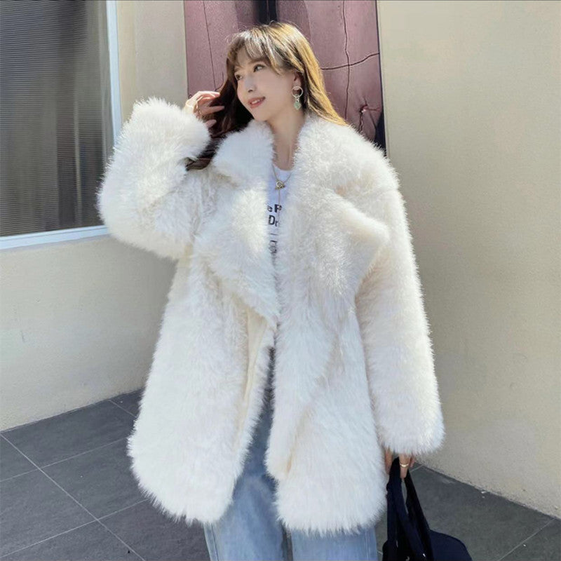 Women’s fur coat, medium length, artificial fur, winter