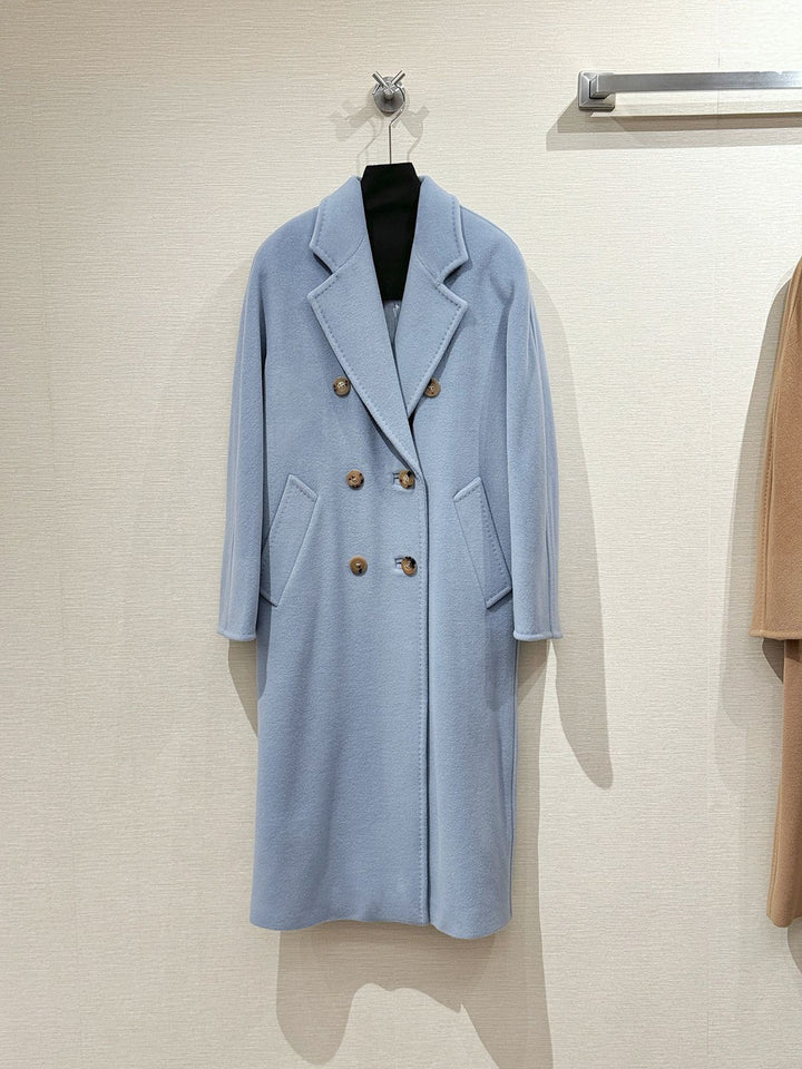 Classic women's wool coat, double-breasted, loose fit
