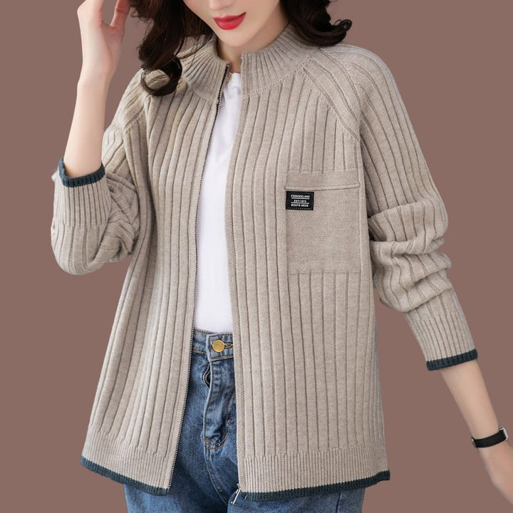 Women's zip-up cardigan, striped