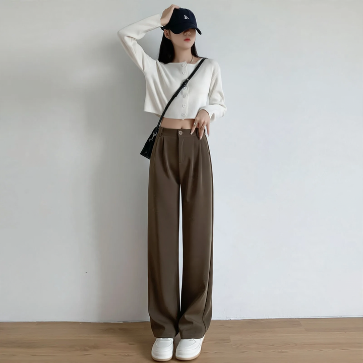Padded cord wide pants, elegant cut