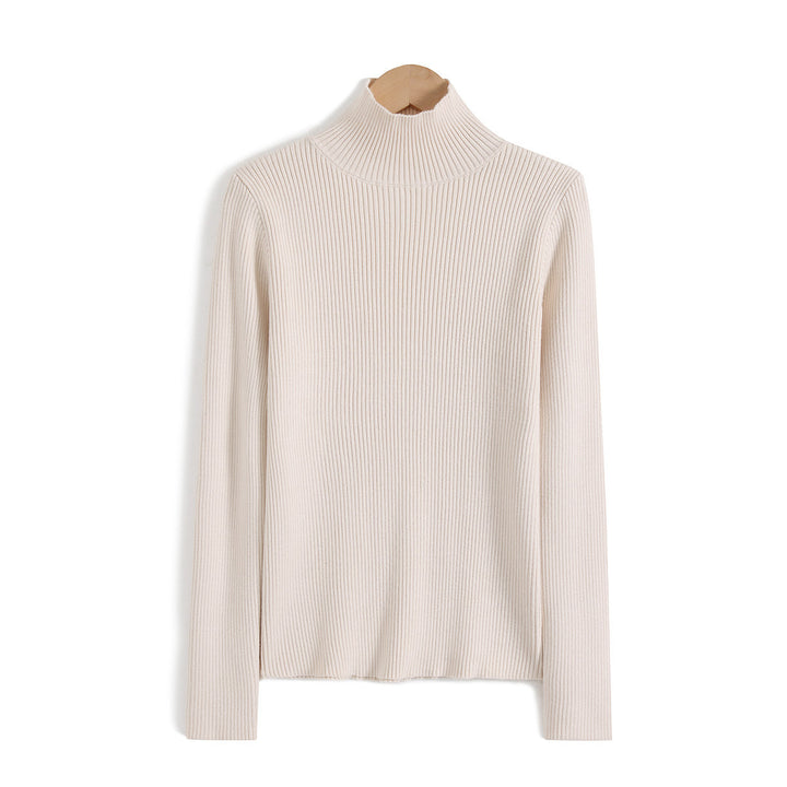 Women's wool knit pullover with half standing collar
