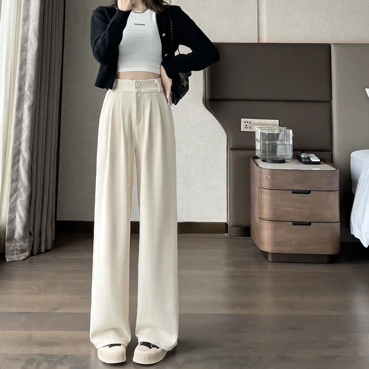 Padded cord pants for women, wide cut